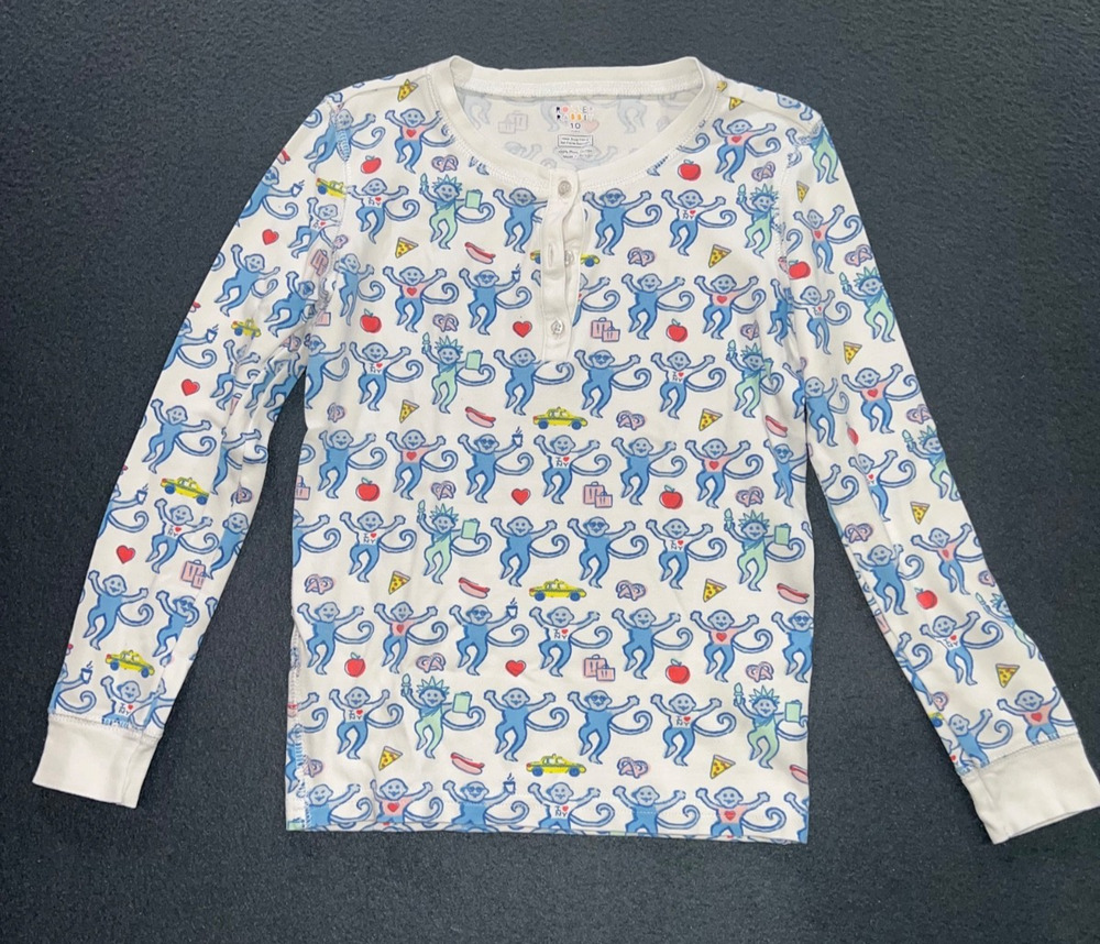 Roller Rabbit PIMA Monkey Horoscope Pajamas top White Blue Top SZ 10 YRS A009597